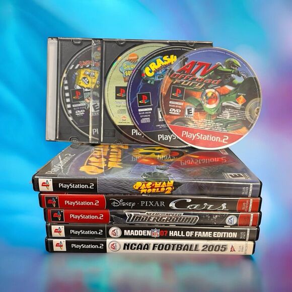 Lot of 9 PlayStation 2 Video Games PacMan, Cars, Madden, Football, SpongeBob etc - Picture 1 of 16